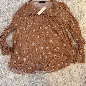 Doe & Rae Floral Tan Blouse